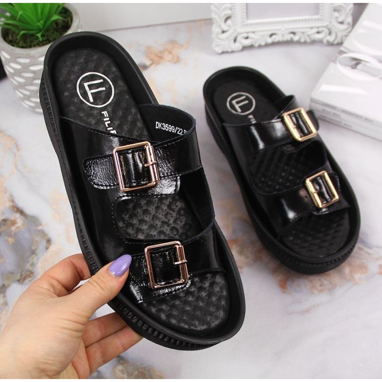 Ciabatte in pelle con fibbie Filippo W PAW346A nere nero 1