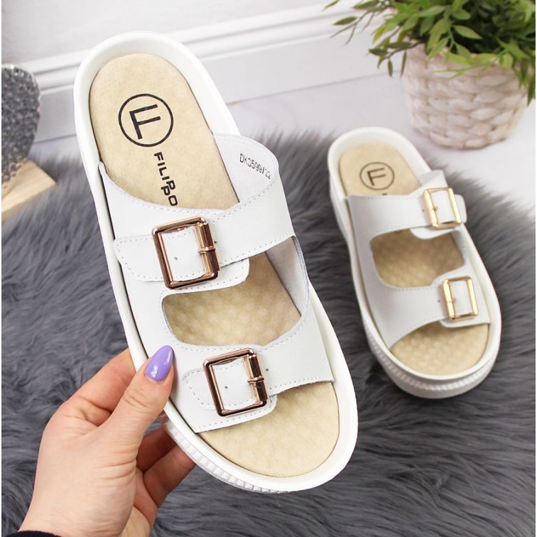 Ciabatte in pelle con fibbie Filippo W PAW346B bianche bianco 1
