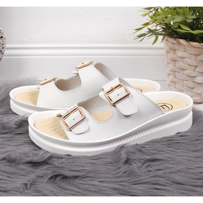 Ciabatte in pelle con fibbie Filippo W PAW346B bianche bianco 2