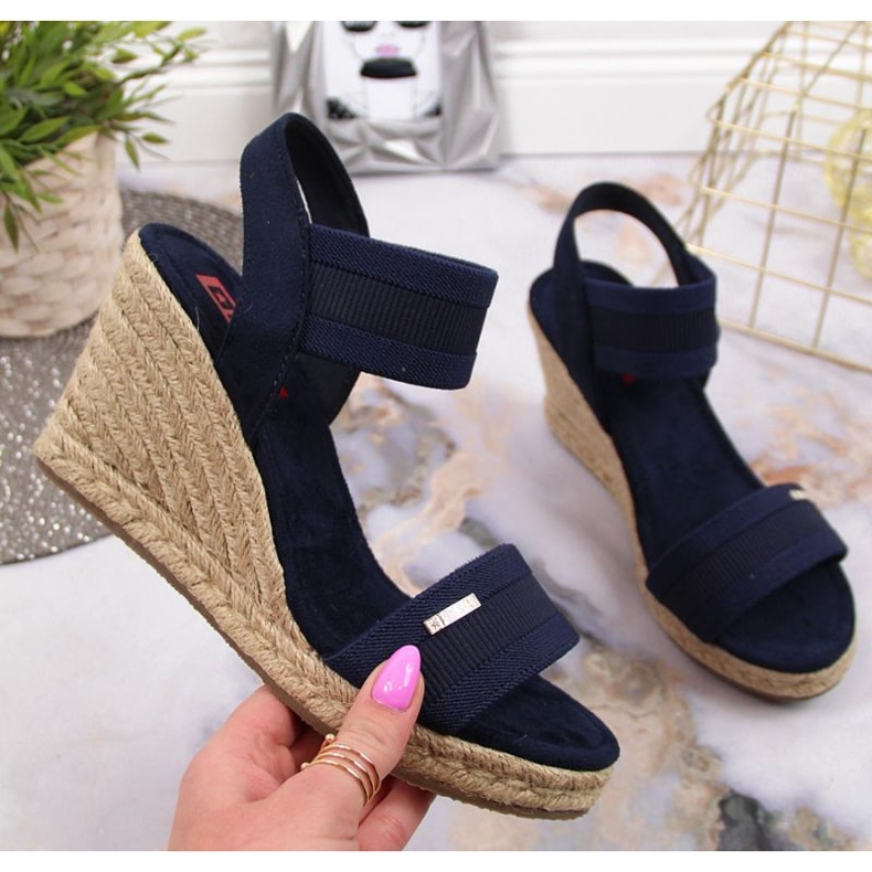 Sandali con zeppa Big Star W JJ274977 blu navy 1