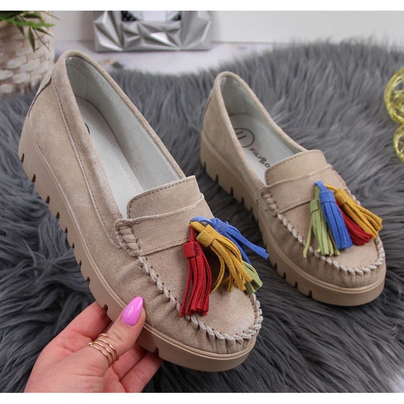 Mocassini in pelle con frange Filippo W PAW327A beige 1