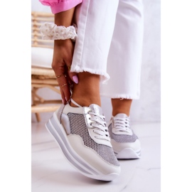 S.Barski Scarpe Sportive da Donna Sneakers Bianco-Argento Bourne 1