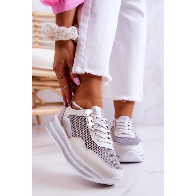 S.Barski Scarpe Sportive da Donna Sneakers Bianco-Argento Bourne 1