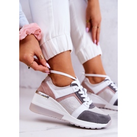 S.Barski Scarpe Sportive in Pelle Sneakers Zeppa Argento-Grigio Elissa rosa 1