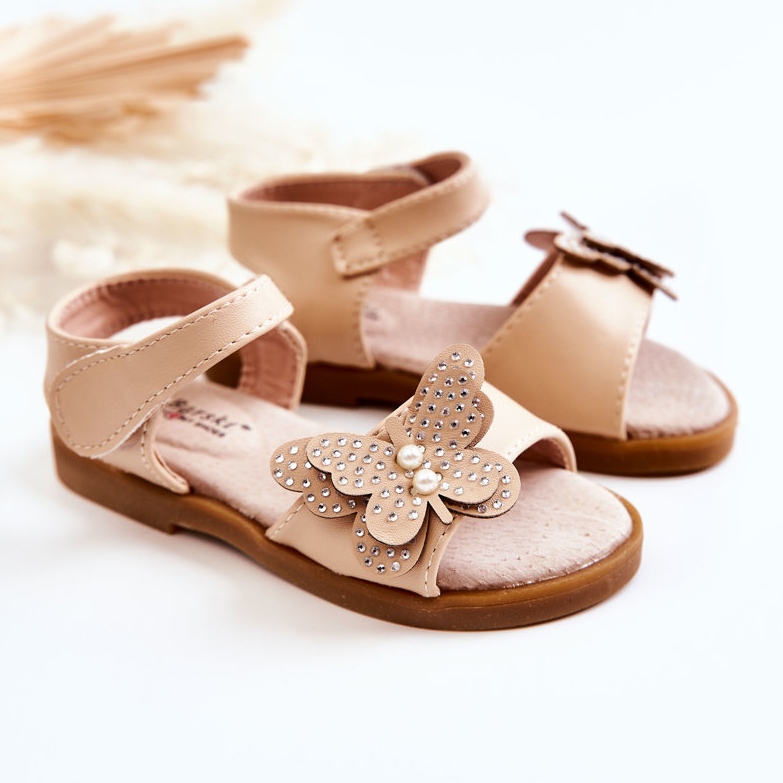 S.Barski Sandali in pelle per bambini Farfalle Beige Rolly 1
