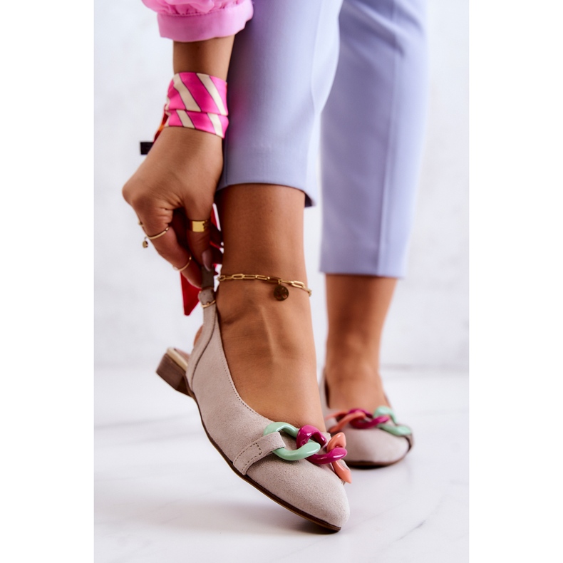 Lewski Shoes Ballerine in camoscio con catena Scarpe Lewski 3125 Beige chiaro 1