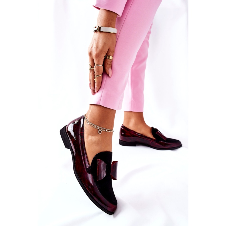 Scarpe brogue da donna Maciejka Mocassini laccati Bordeaux marmorizzato 04099-33 / 00-1 nero rosso 3