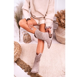 Nicole Stivali da cowboy da donna con tacco in pelle scamosciata Cappuccino Emily beige 2