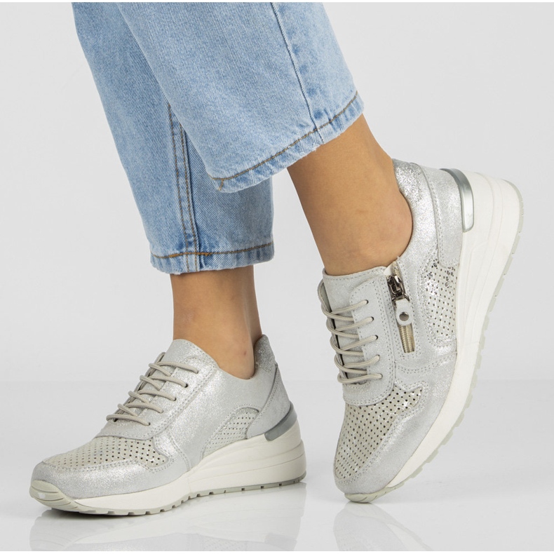 Sneakers in pelle Filippo DP1423/20 Si argento blu navy 1