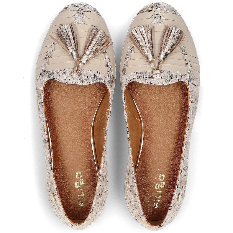 Ballerine in pelle Filippo 04016 beige dorato d'oro 2