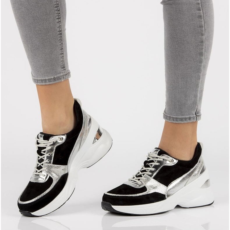 Sneakers in pelle Filippo DP2056/21 Bk Si nere nero d'argento 1