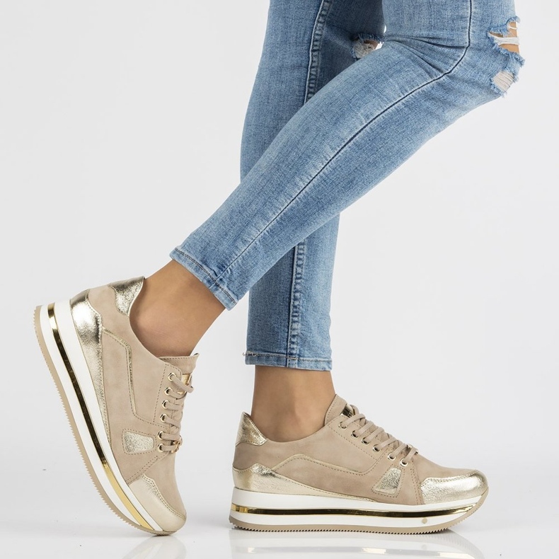 Sneakers in pelle Filippo 092 beige e oro d'oro 1