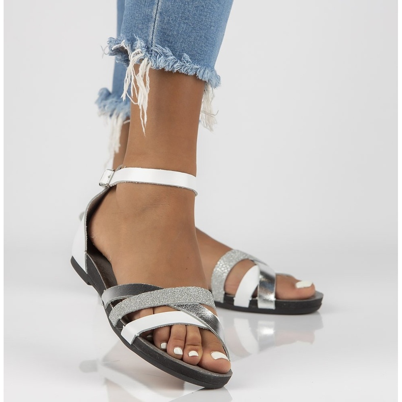 Sandali in pelle Filippo 40225 bianco e argento bianca d'argento 1