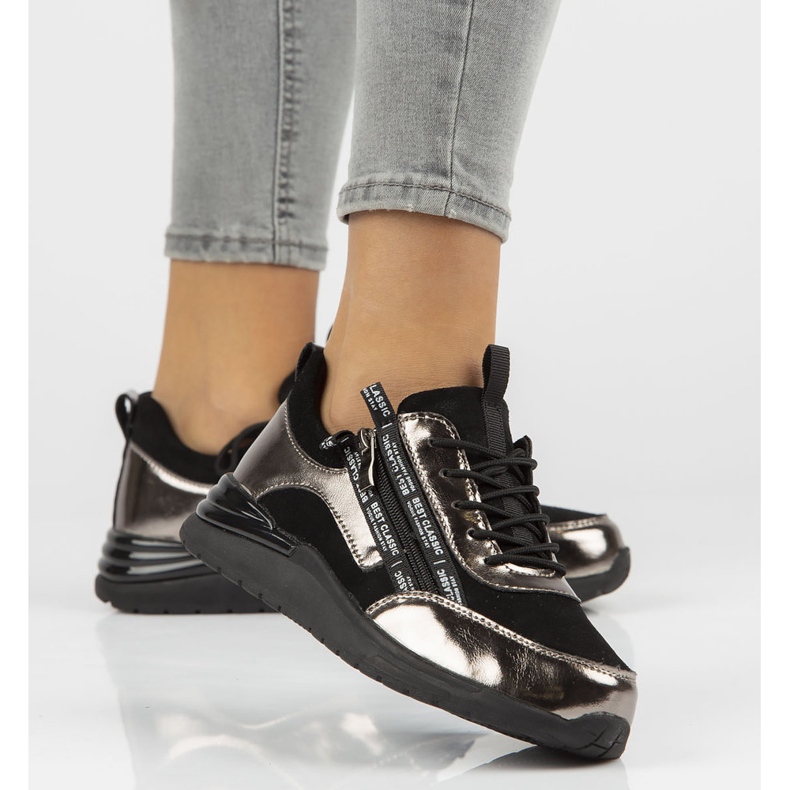 Sneakers in pelle Filippo DP3149/21 Bk Gn nickel scuro nero d'argento 1