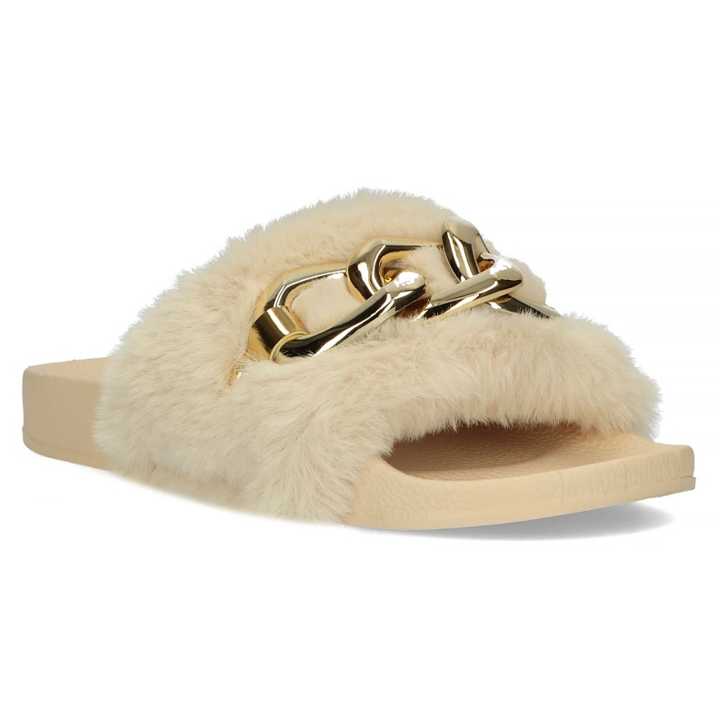 Filippo Ciabatte con catena in pelliccia oro QT300 beige 1