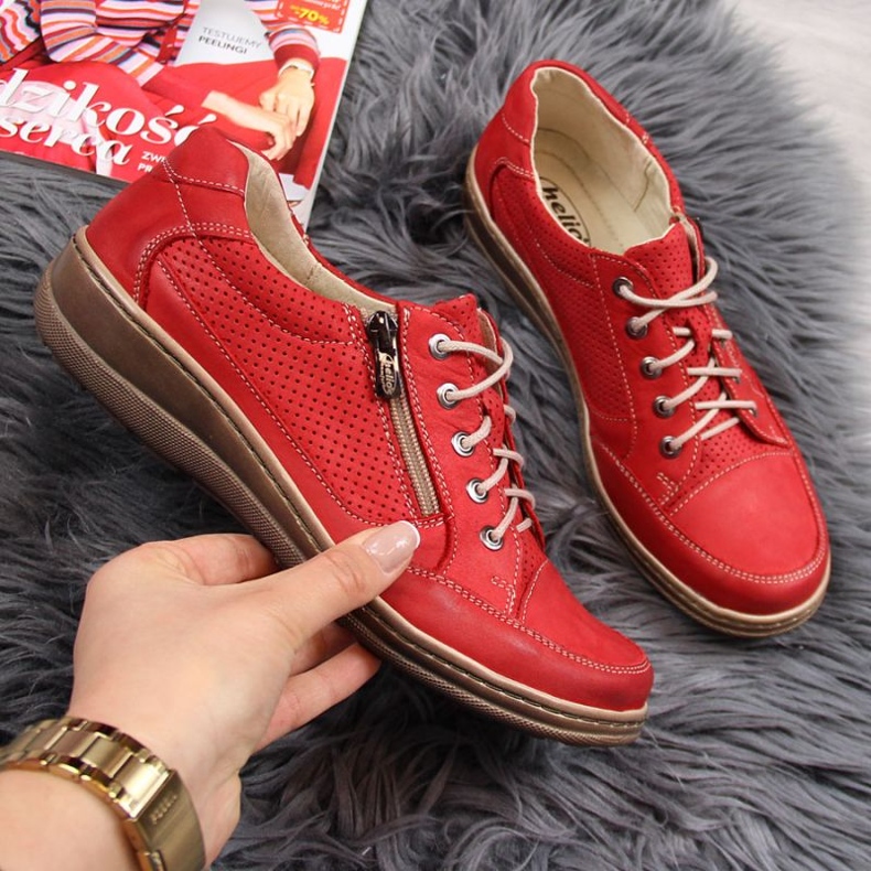 Scarpe in pelle con cerniera Helios W H357A rosse rosso 1