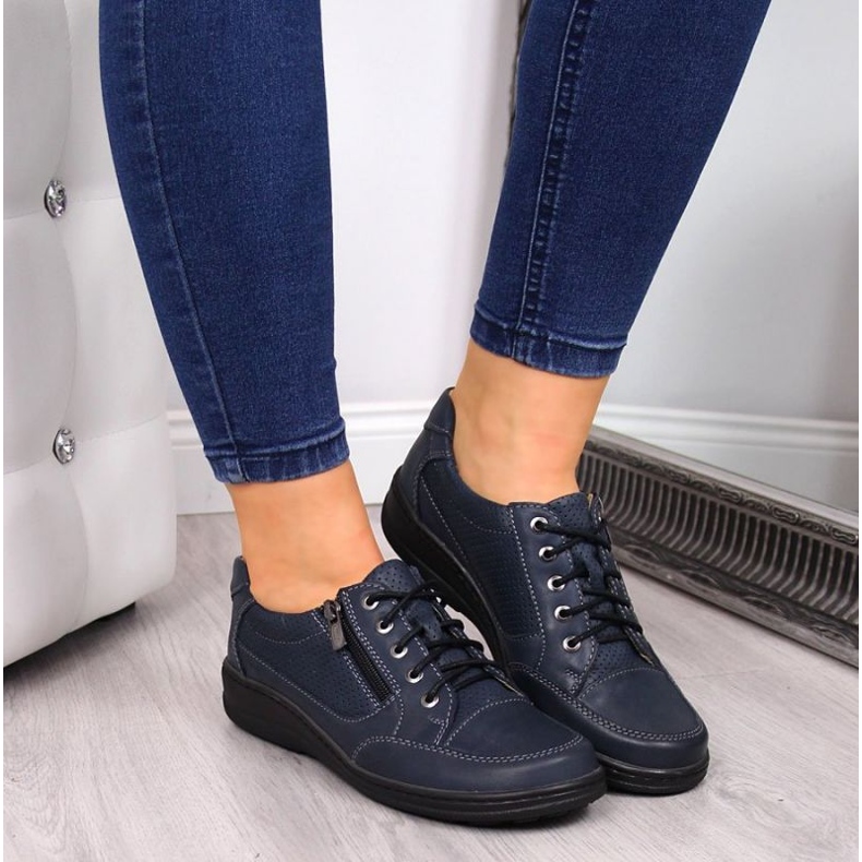 Scarpe in pelle con cerniera Helios W H357D blu navy 2