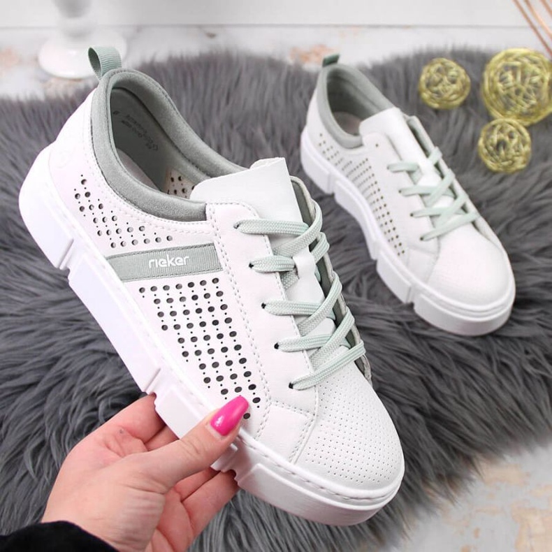 Scarpe traforate in pelle Rieker W RKR509 bianco 1