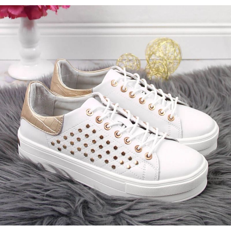Sneakers in pelle con rivetti platform Filippo W PAW321 bianco 2