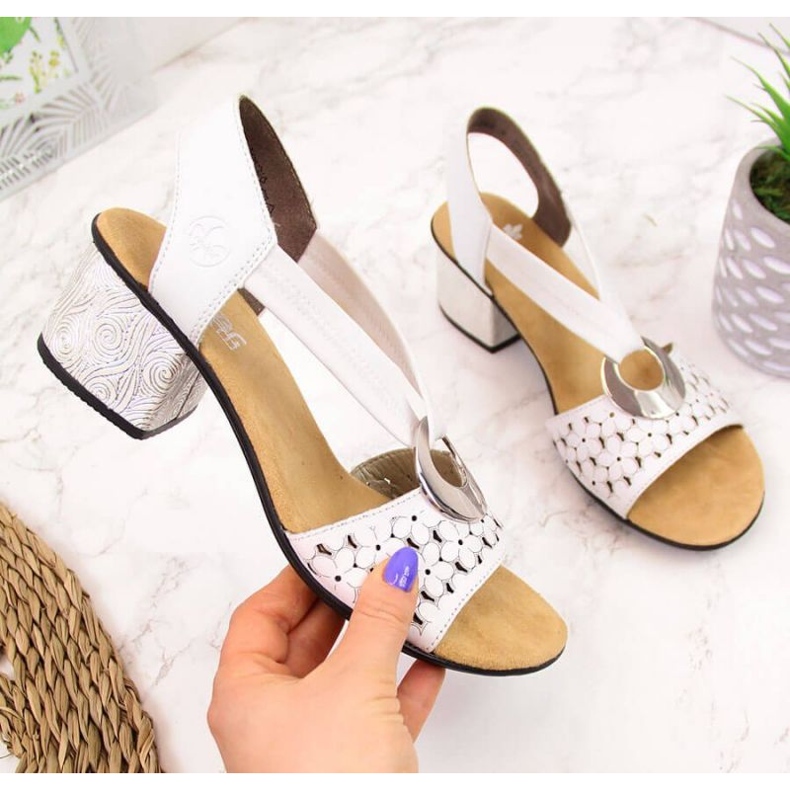 Sandali in pelle con gomma Rieker W RKR433 bianco 1