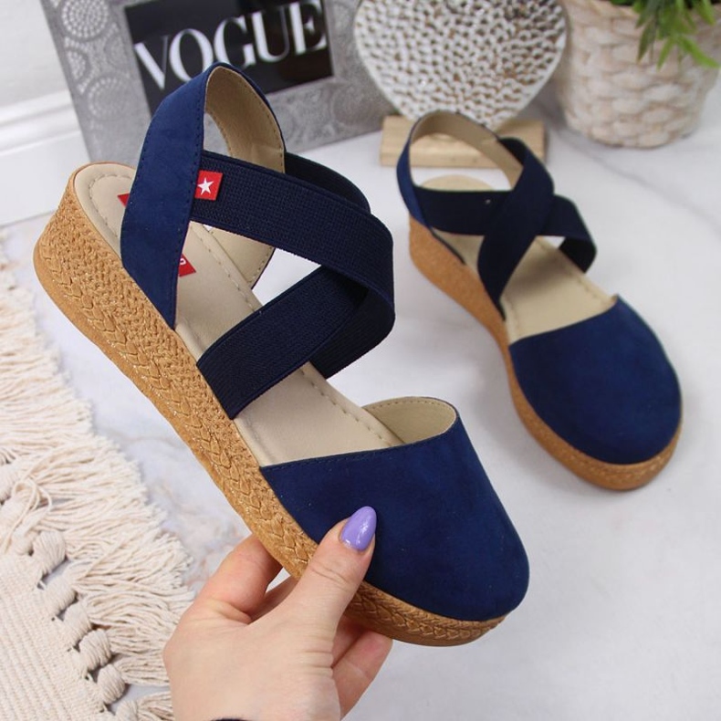 Sandali con zeppa Big Star W JJ276037 blu navy 1