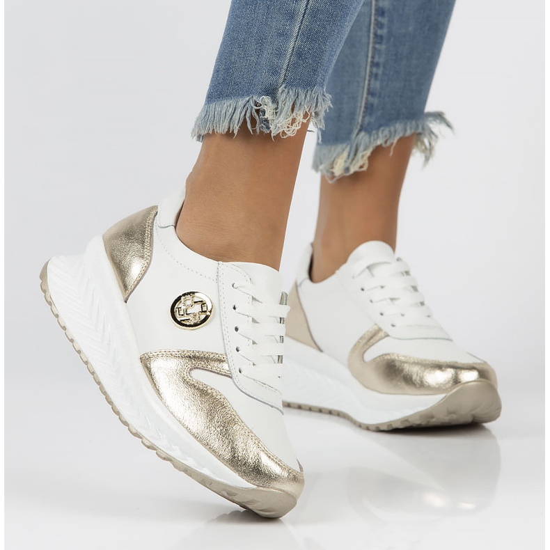 Sneakers in pelle Filippo DP3547 / 22 Wh Go bianche bianca d'oro 1