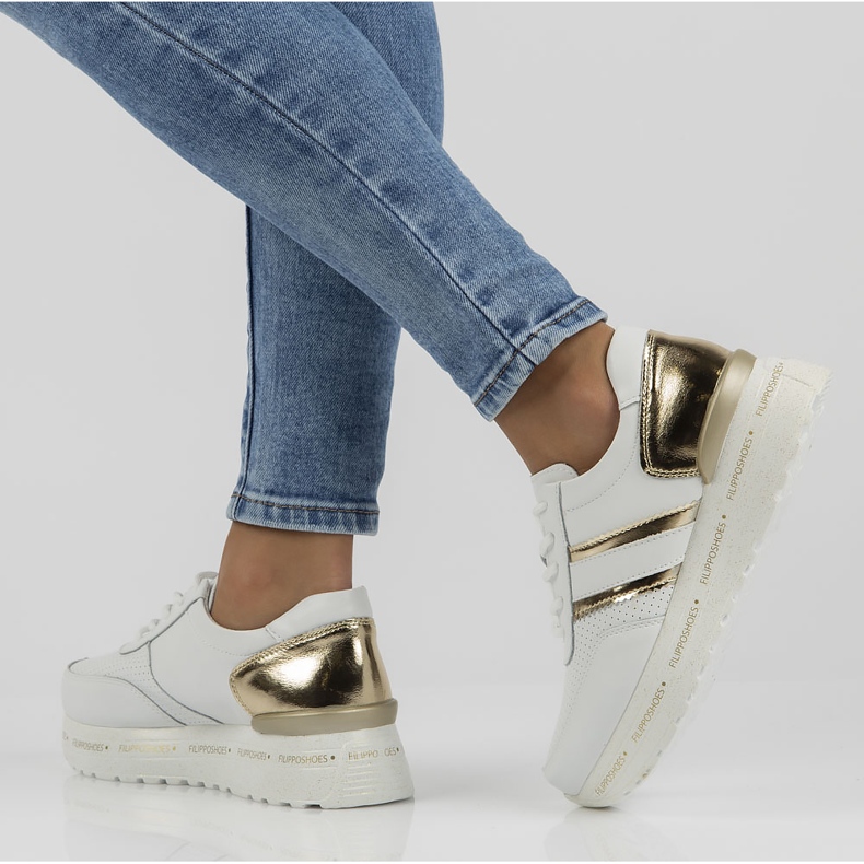 Sneakers in pelle Filippo DP3689 / 22 Wh bianche bianca d'oro 1