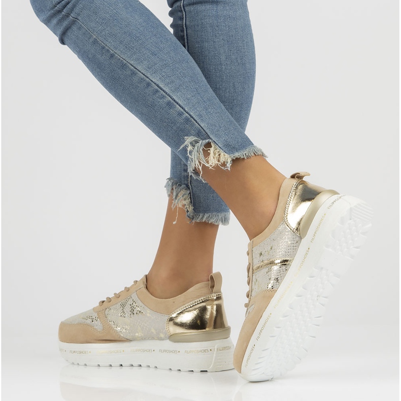 Sneakers in pelle Filippo DP3691/22 Be Go beige d'oro 2