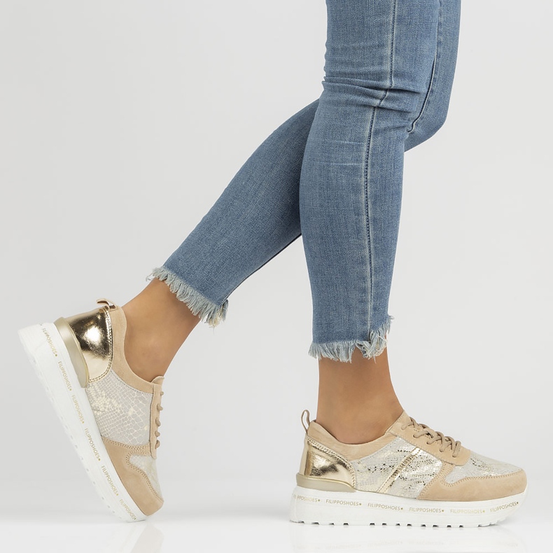 Sneakers in pelle Filippo DP3691/22 Be Go beige d'oro 1