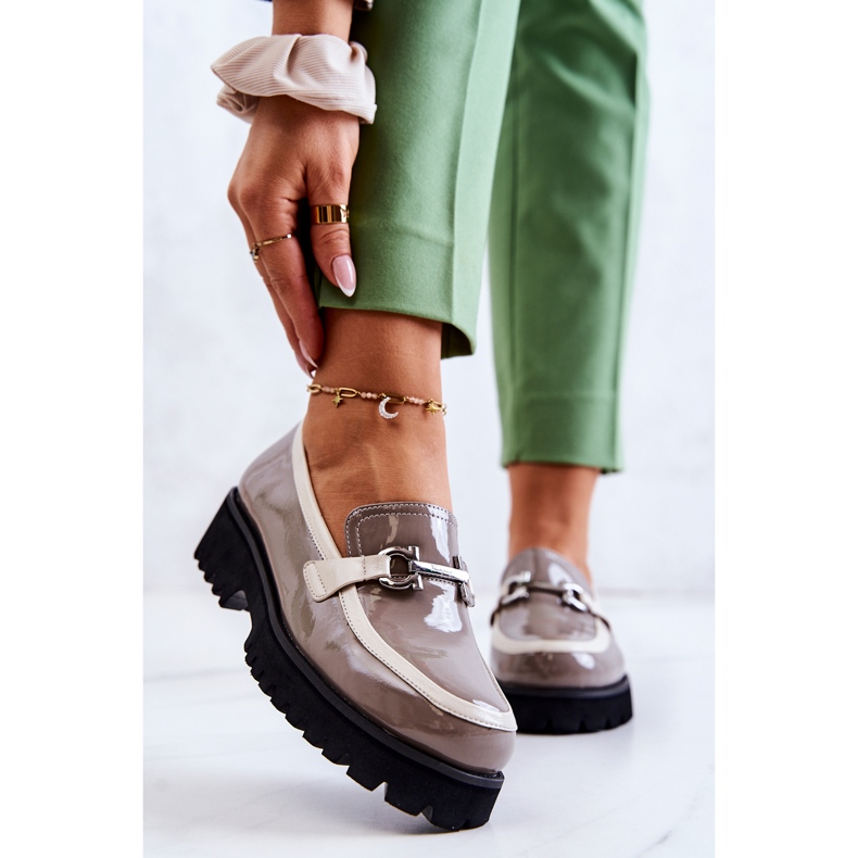 S.Barski Mocassini da donna laccati Beige-Bianco Cassida 2