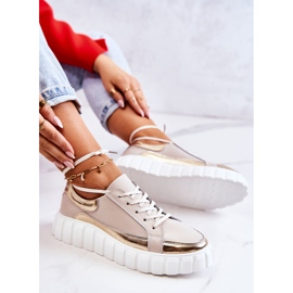 S.Barski Scarpe brogue da donna sulla piattaforma Noriso beige e oro d'oro 1