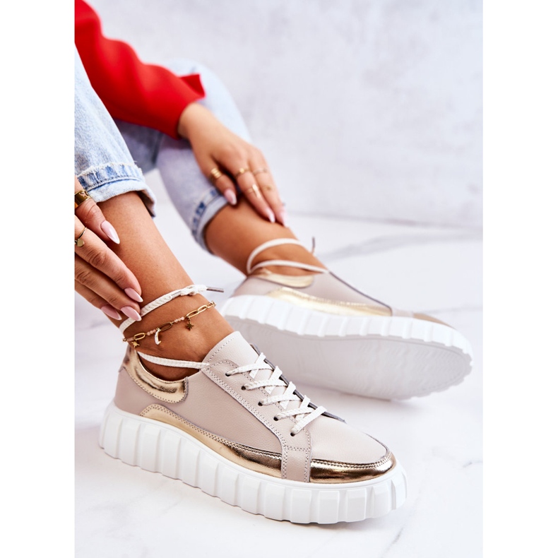 S.Barski Scarpe brogue da donna sulla piattaforma Noriso beige e oro d'oro 1