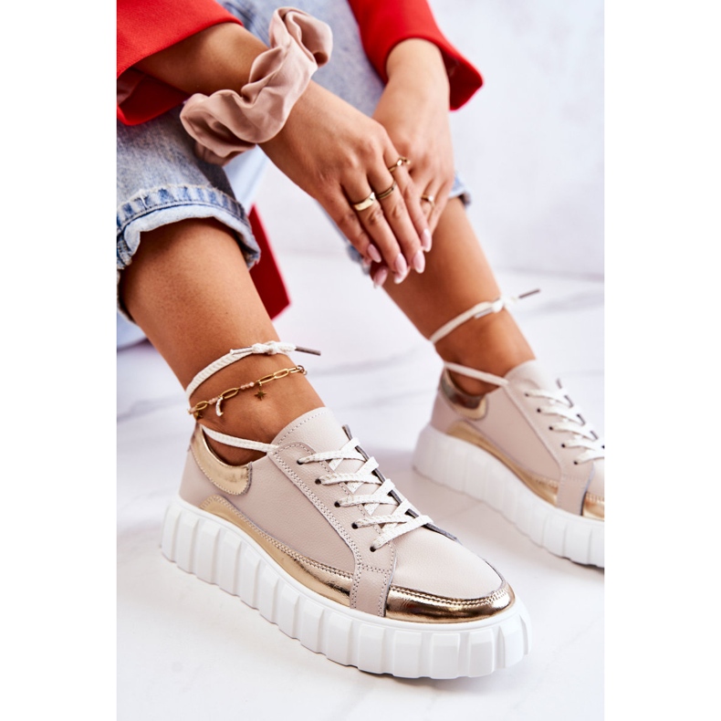 S.Barski Scarpe brogue da donna sulla piattaforma Noriso beige e oro d'oro 2