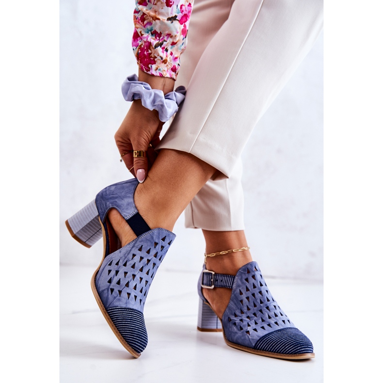 Stivali traforati in pelle da donna Maciejka 04962-06 Blu 1