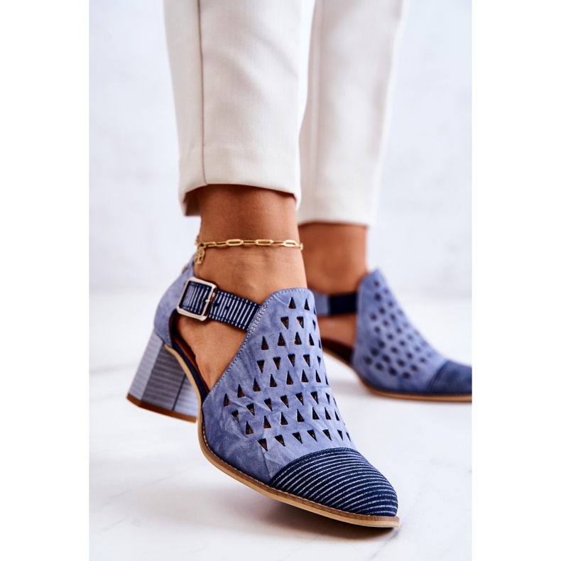 Stivali traforati in pelle da donna Maciejka 04962-06 Blu 2