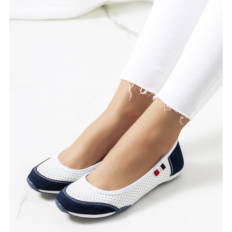 Ballerine Kester in pelle bianca e blu navy bianco 1