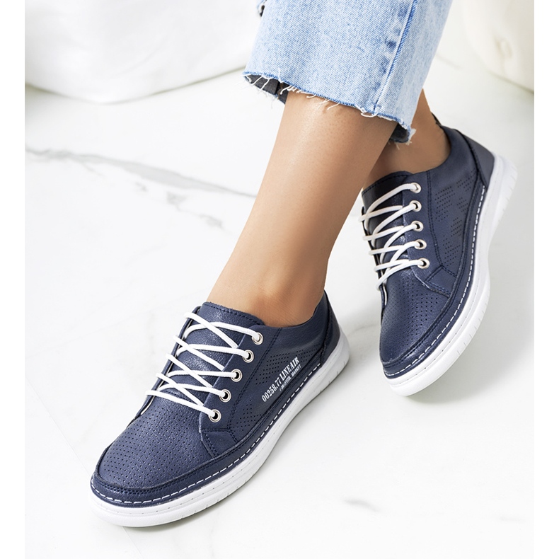 Sneakers Valeska in pelle blu navy 1
