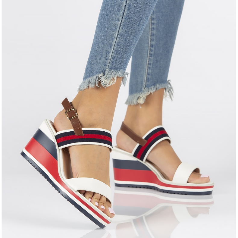 Sandali con zeppa Filippo DS2094/22 Wh Nv bianco rosso blu navy 2