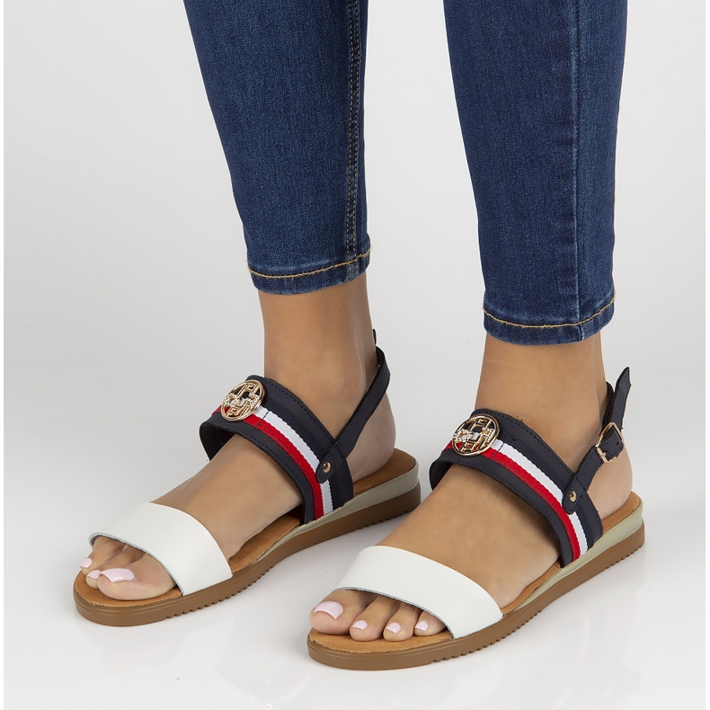 Sandali in pelle Filippo DS3603/22 Wh Nv bianco e blu navy bianca 1