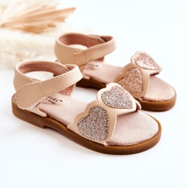 S.Barski Sandali in Pelle per Bambini Broccato Cuori Beige Luisa d'oro 1