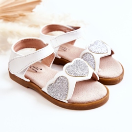 S.Barski Sandali Bambini in Pelle Broccato Cuori Bianchi Luisa bianca 1