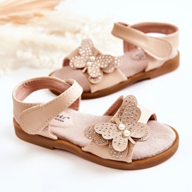 S.Barski Sandali in pelle per bambini Farfalle Beige Rolly 2