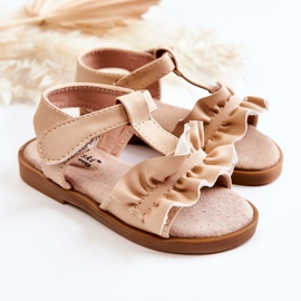 S.Barski Sandali Per Bambini Con Velcro Beige Lussia 1