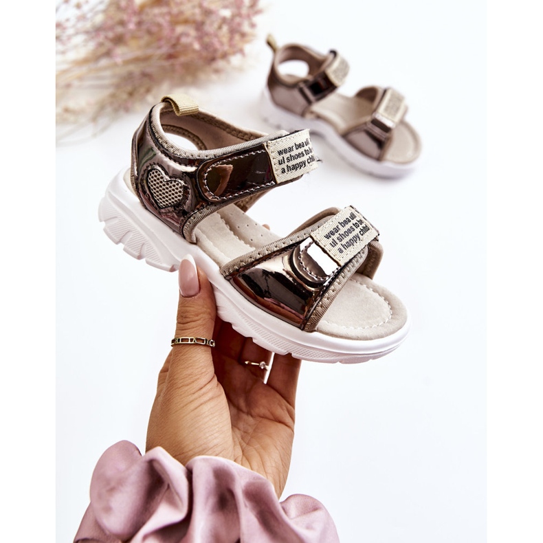 PJ2 Sandali Da Bambino In Pelle Con Velcro Amoss Oro Scuro marrone d'oro 1