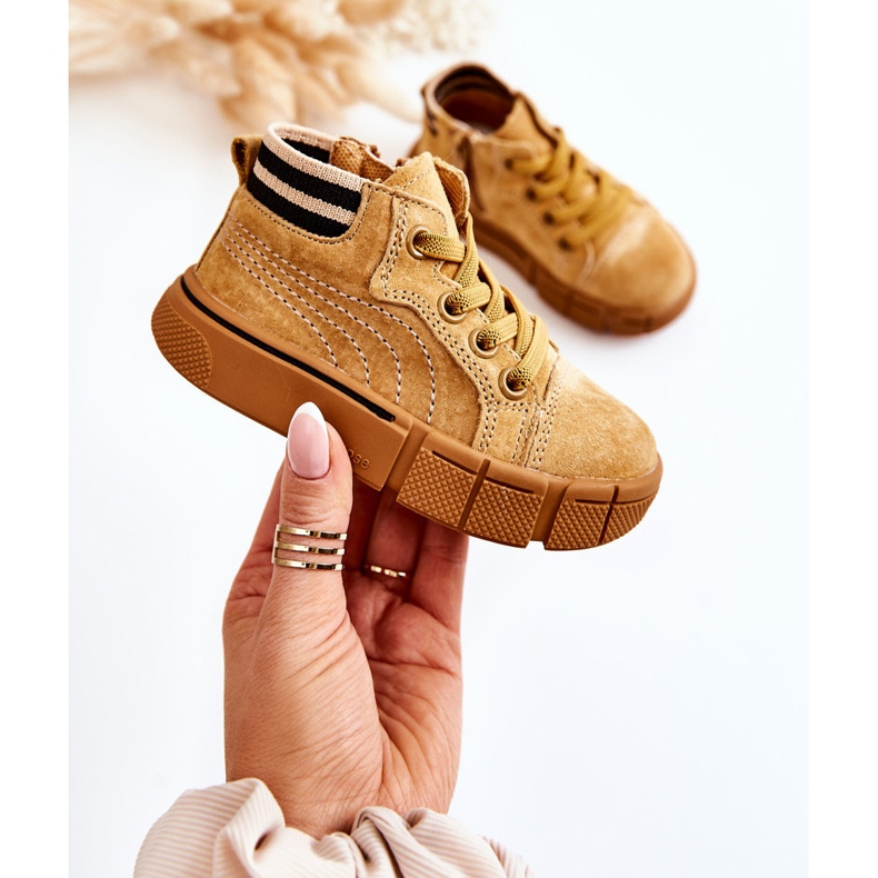 Sneakers alte per bambini con cerniera Camel Boone marrone 1