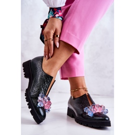 PA2 Eleganti Scarpe In Pelle Con Decorazione Cindy Verde Scuro 2