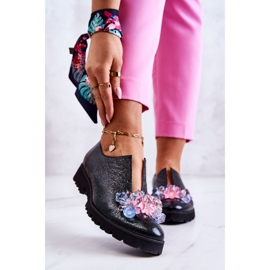 PA2 Eleganti Scarpe In Pelle Con Decorazione Cindy Verde Scuro 1