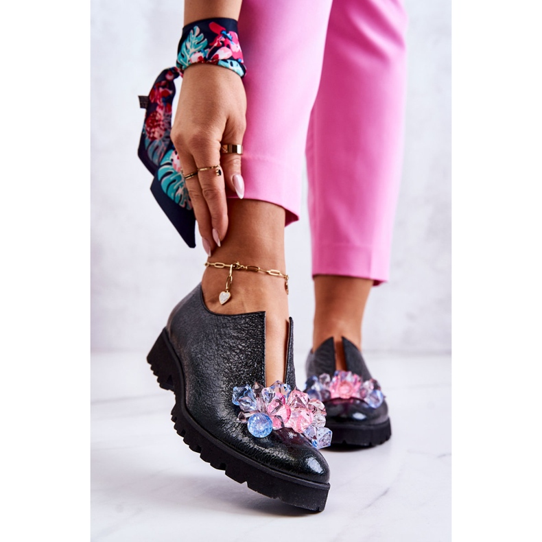 PA2 Eleganti Scarpe In Pelle Con Decorazione Cindy Verde Scuro 1
