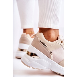 PG1 Scarpe sportive da donna con zeppa lucida attività beige d'oro 2