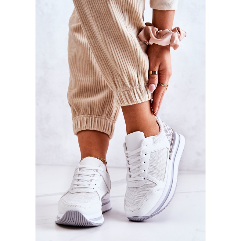 PG1 Scarpe sportive classiche da donna su zeppa, bianche avanzate bianca d'argento 1